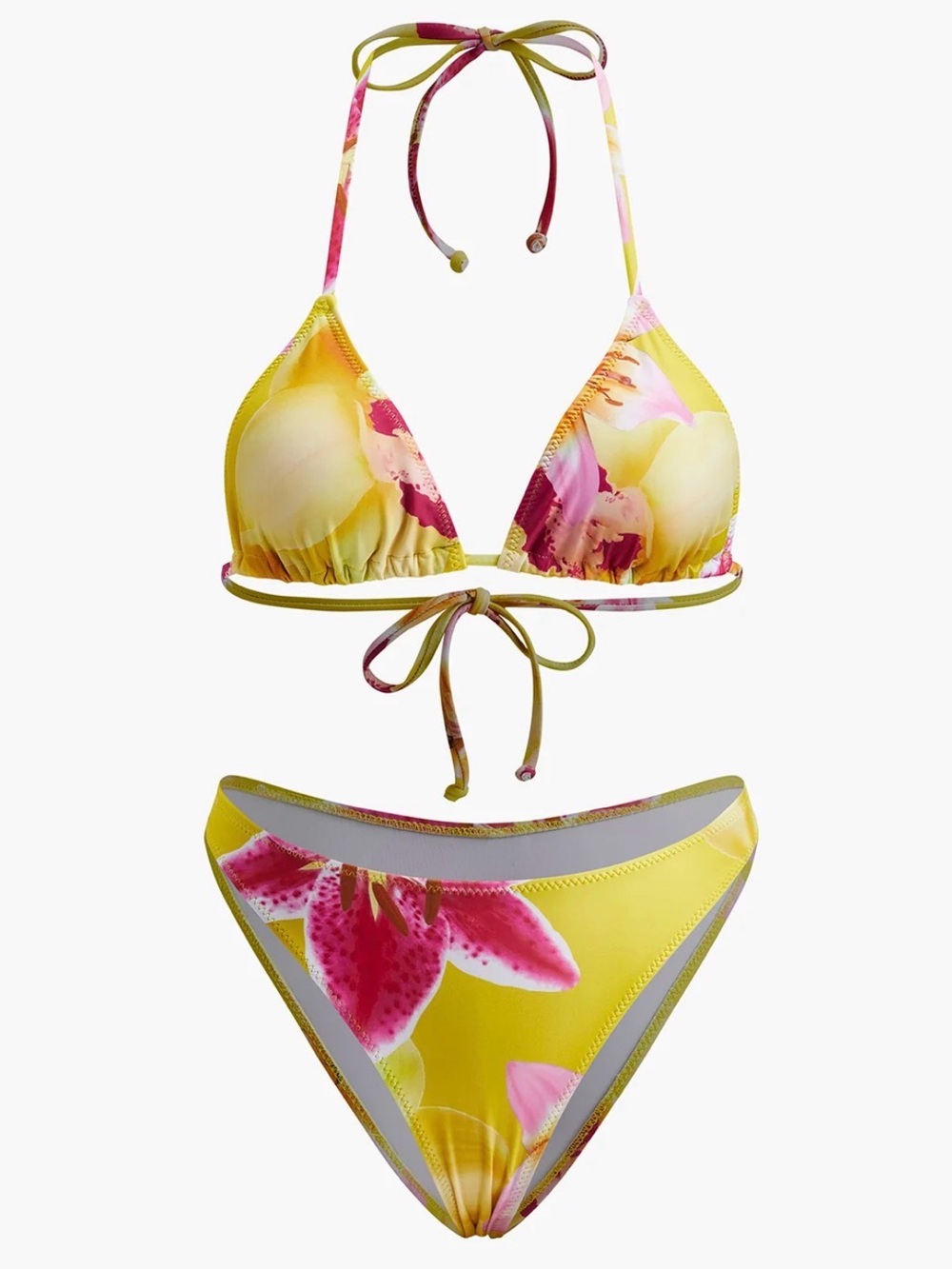 Commense Yellow & Pink Floral Tie-Back Triangle Bikini